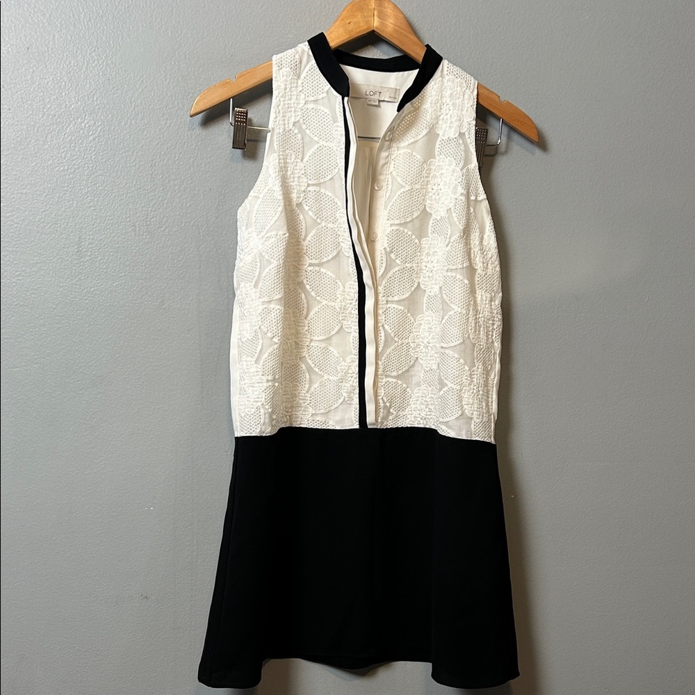 LOFT Black and Cream Lace Mini Dress elegant minimal size XSP